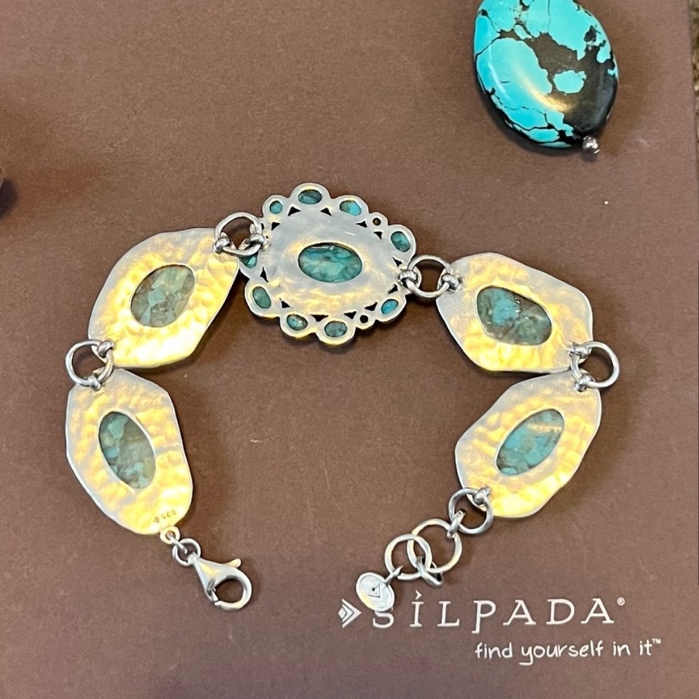Silpada Sterling Silver, Turquoise & Brass 
“Santa Fe'” Bracelet - Picture 4 of 11